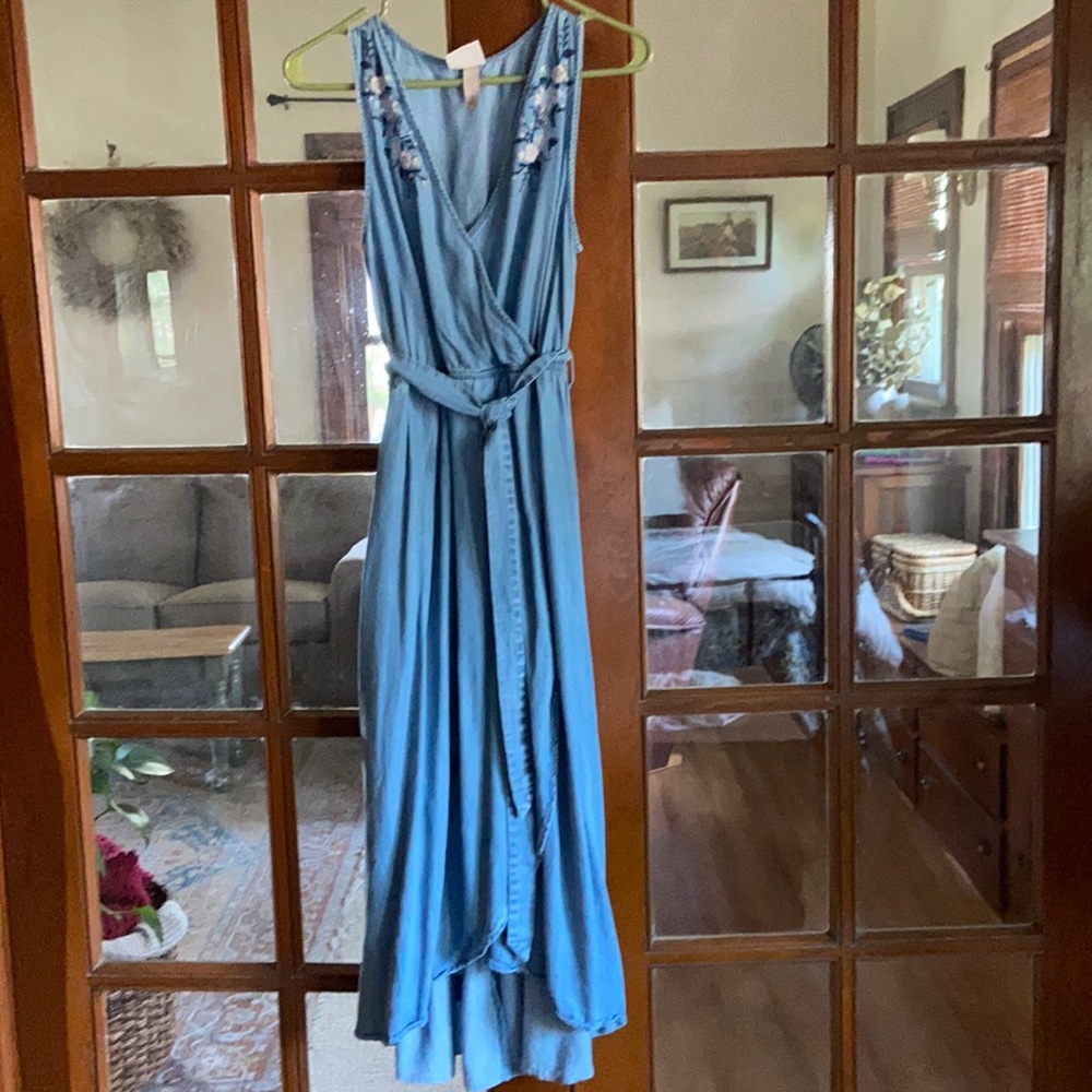 Knox Rose Chambray Embroidered Wrap Dress